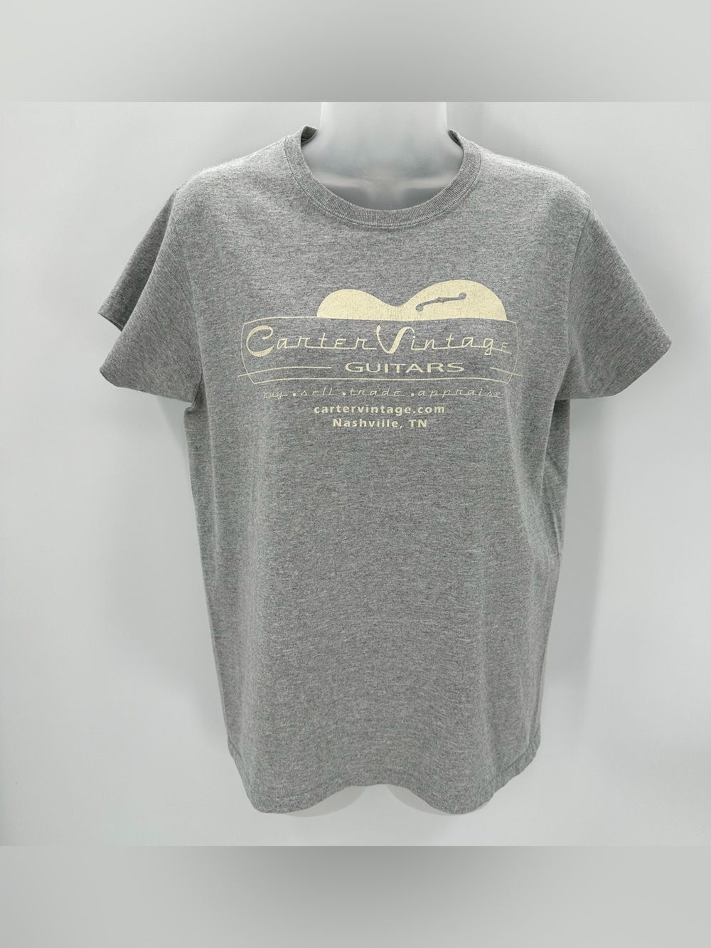 Carter Vintage Guitars Tshirt Ladies Gildan Tee Size M Women’s Gray -read